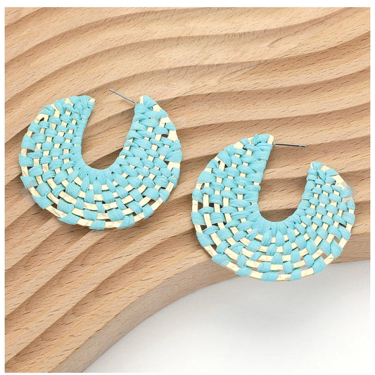 Mint + Gold Raffia Wrapped Hoop Earrings | Raffia Hoop - Pierce and Hide