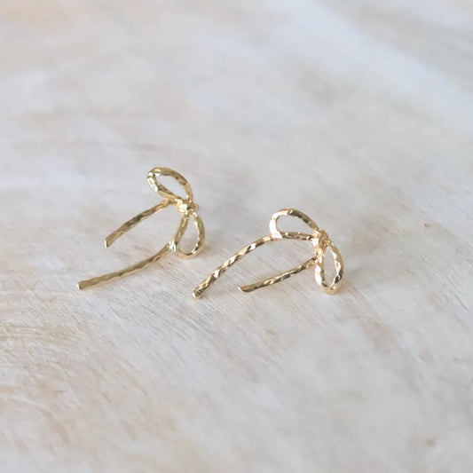 Textured Ribbon Drop Earrings | Bow Earrings - Pierce and Hide
