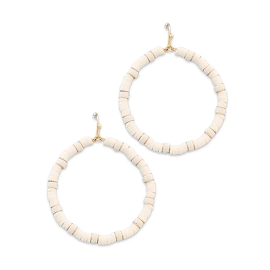 White Rubber Beaded Hoop Earring | Rubber Disc Hoop - Pierce and Hide