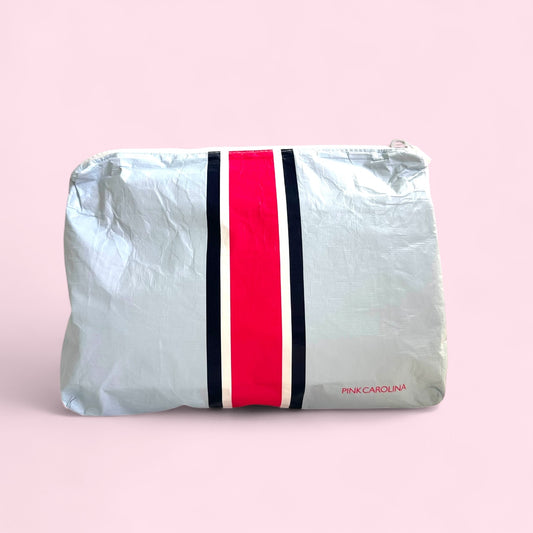 Water Resistant Tavel Bag Medium - Light Blue and Pink Stripe