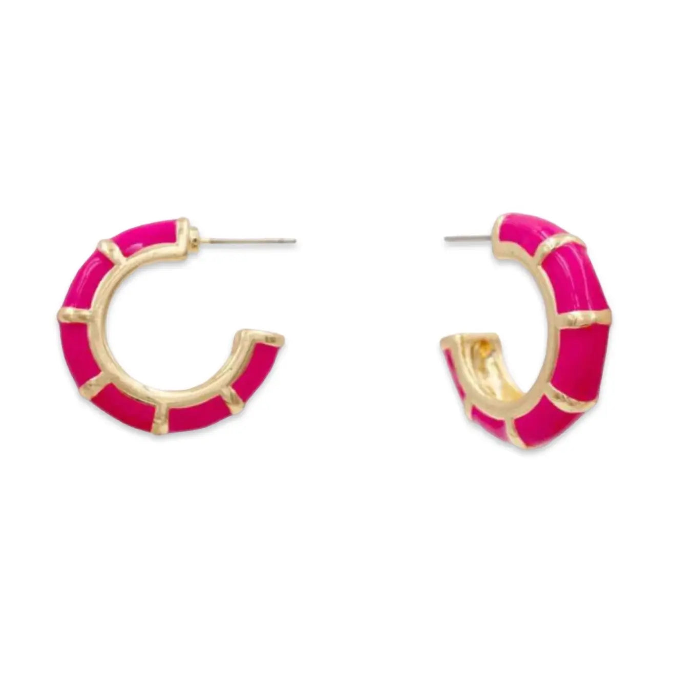 Petite Fuchsia Bamboo Hoop | Pink Earrings | Custom Hoops - Pierce and Hide