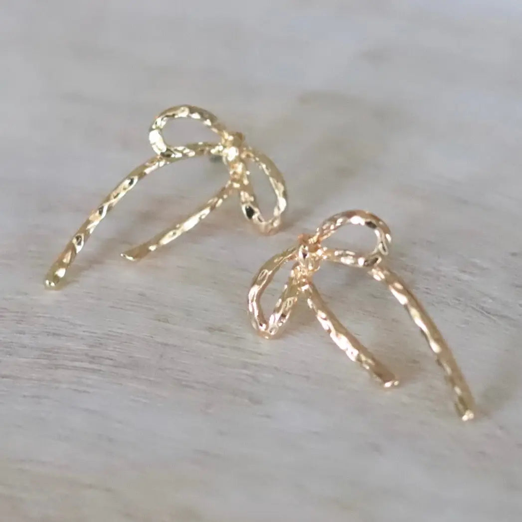 Textured Ribbon Drop Earrings | Bow Earrings - Pierce and Hide